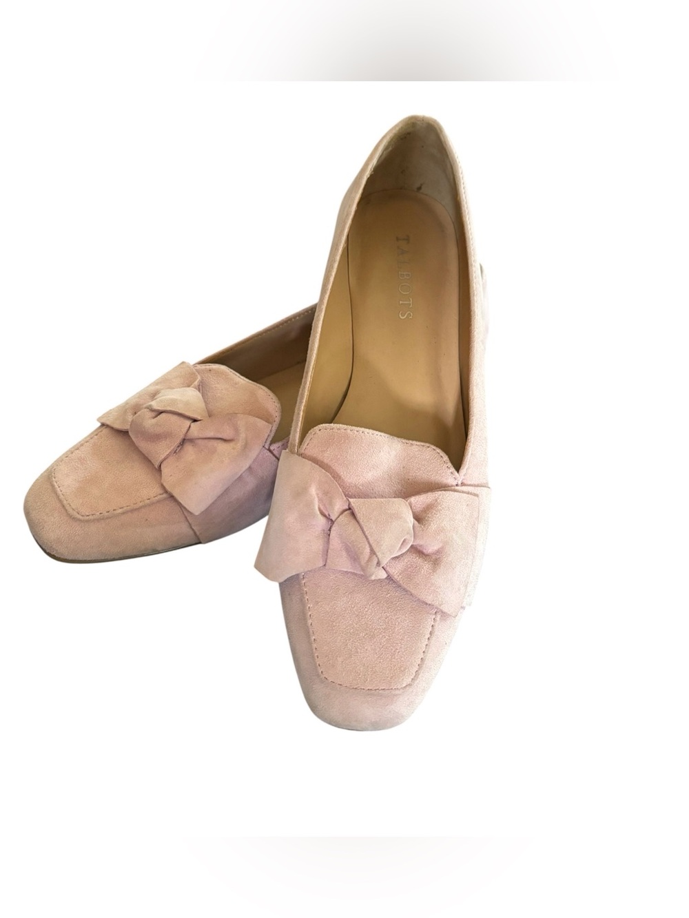 Talbots Stella Bow Loafer Sz 8M Pink Suede Modern Square Toe Business Casual